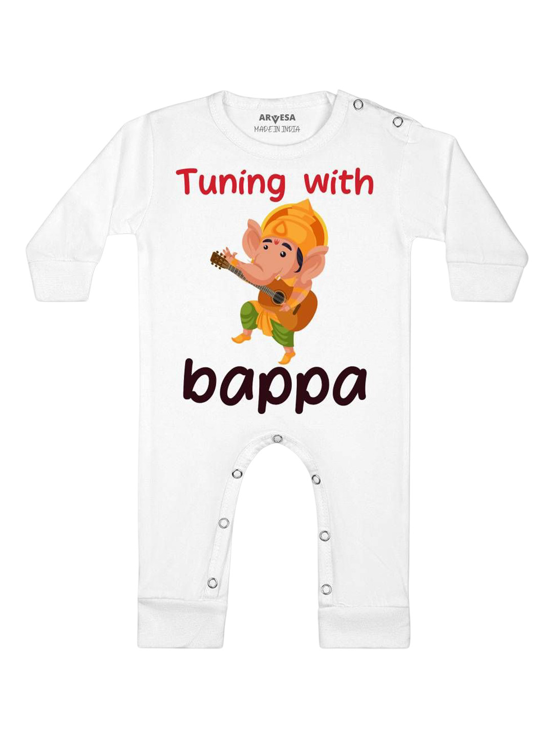 

Arvesa First Ganpati Printed Baby Romper, White