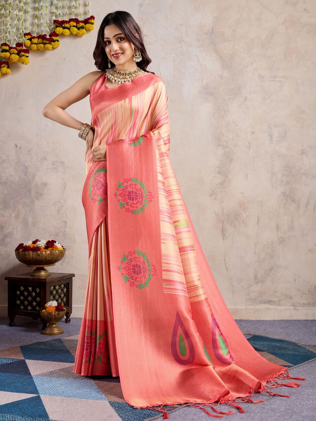 

Meena Bazaar Woven Design Zari Art Silk Saree, Beige