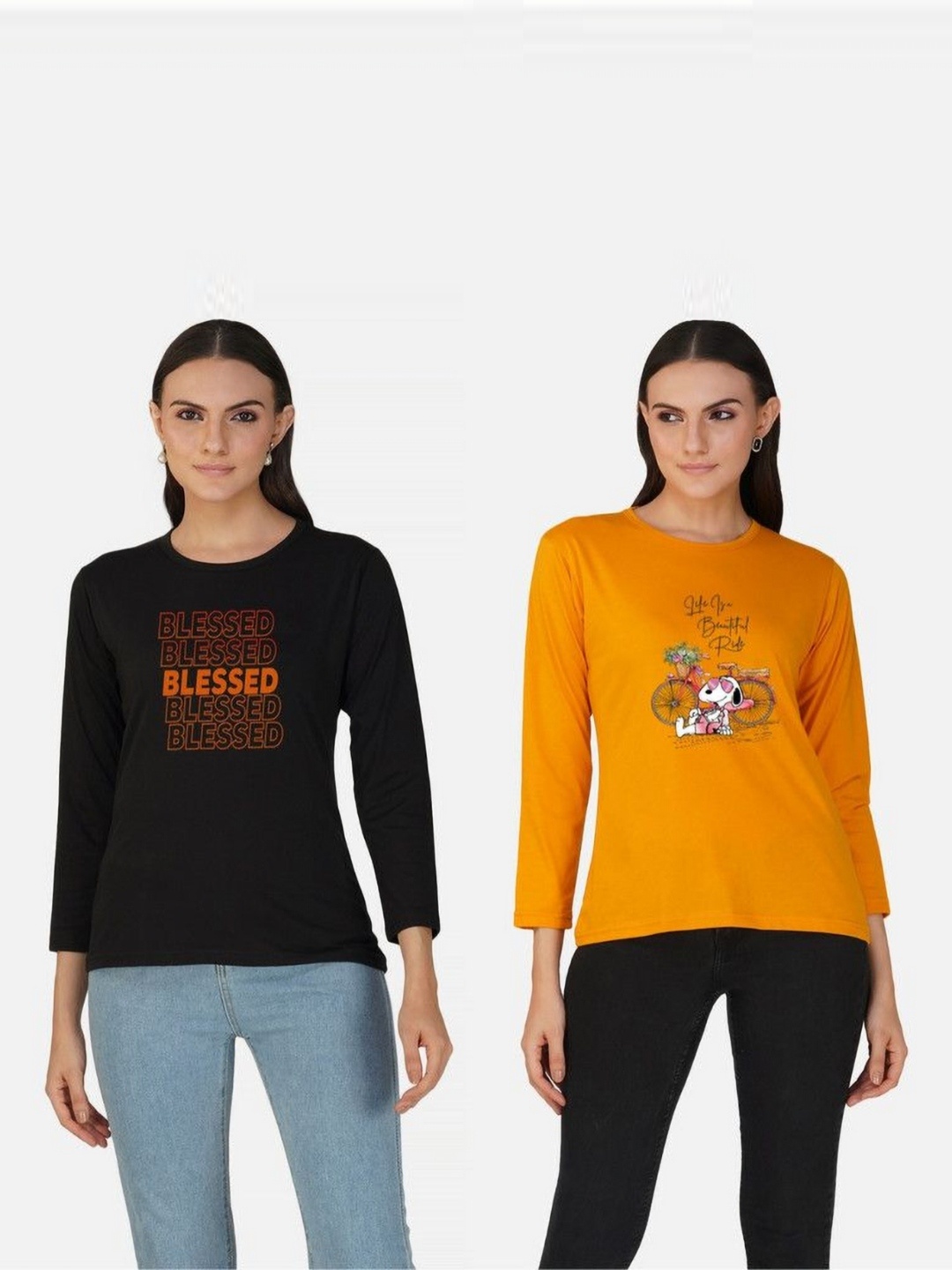 

Metronaut Women 2 Printed Bio Finish Applique T-shirt, Mustard
