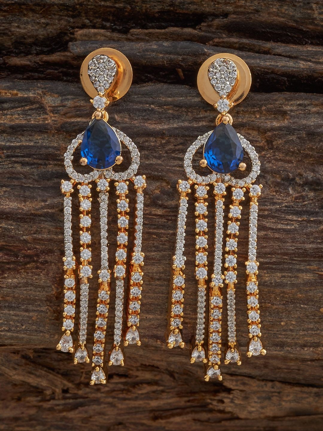 

Kushal's Fashion Jewellery Sapphire Rhodium Gold-Plated Zircon Party Drop Earrings