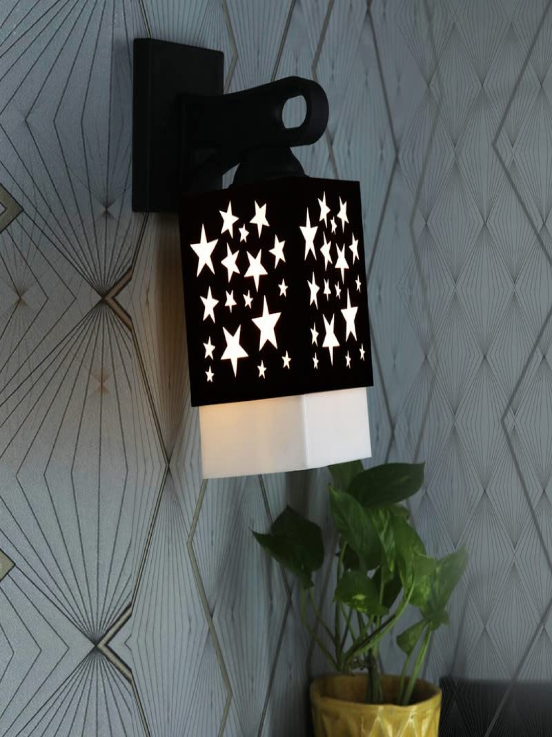 

Gojeeva Black & White Textured Wooden Square Shaped Wall Lamp