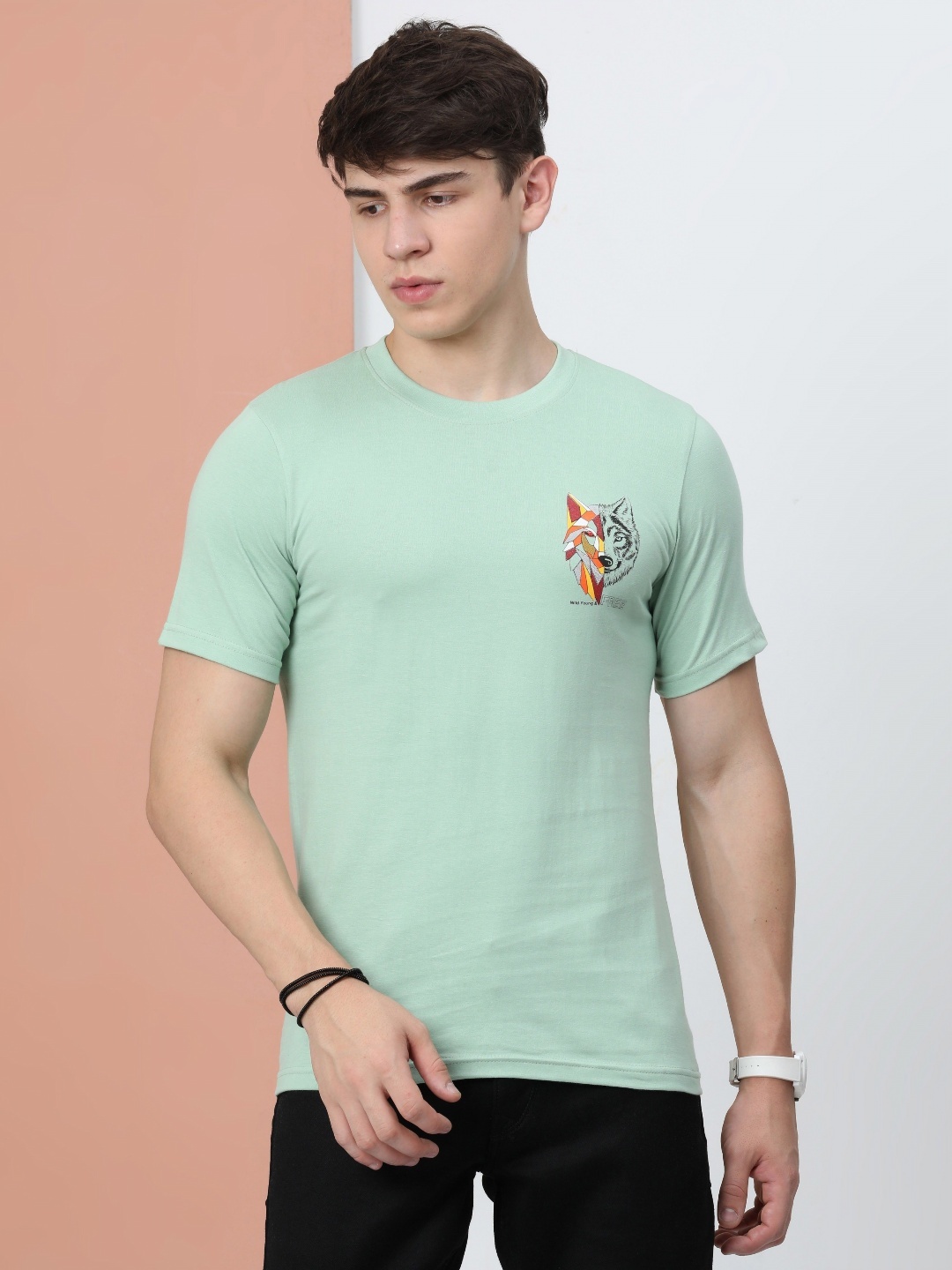 

Quco Men Graphic Printed Biowashed Round Neck Cotton Tshirt, Green