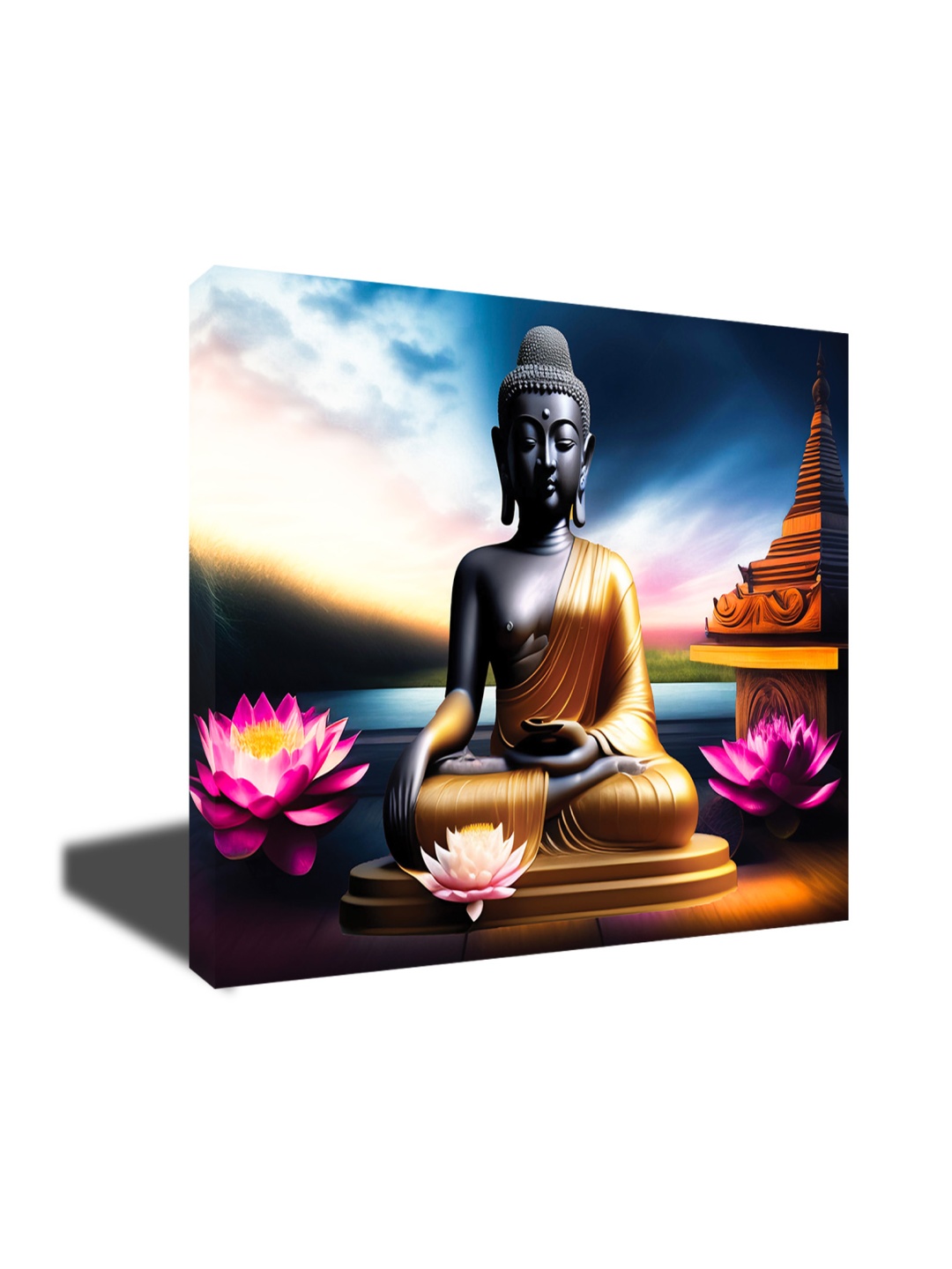 

CVANU Grey & Blue Buddha Canvas Painting Wall Art