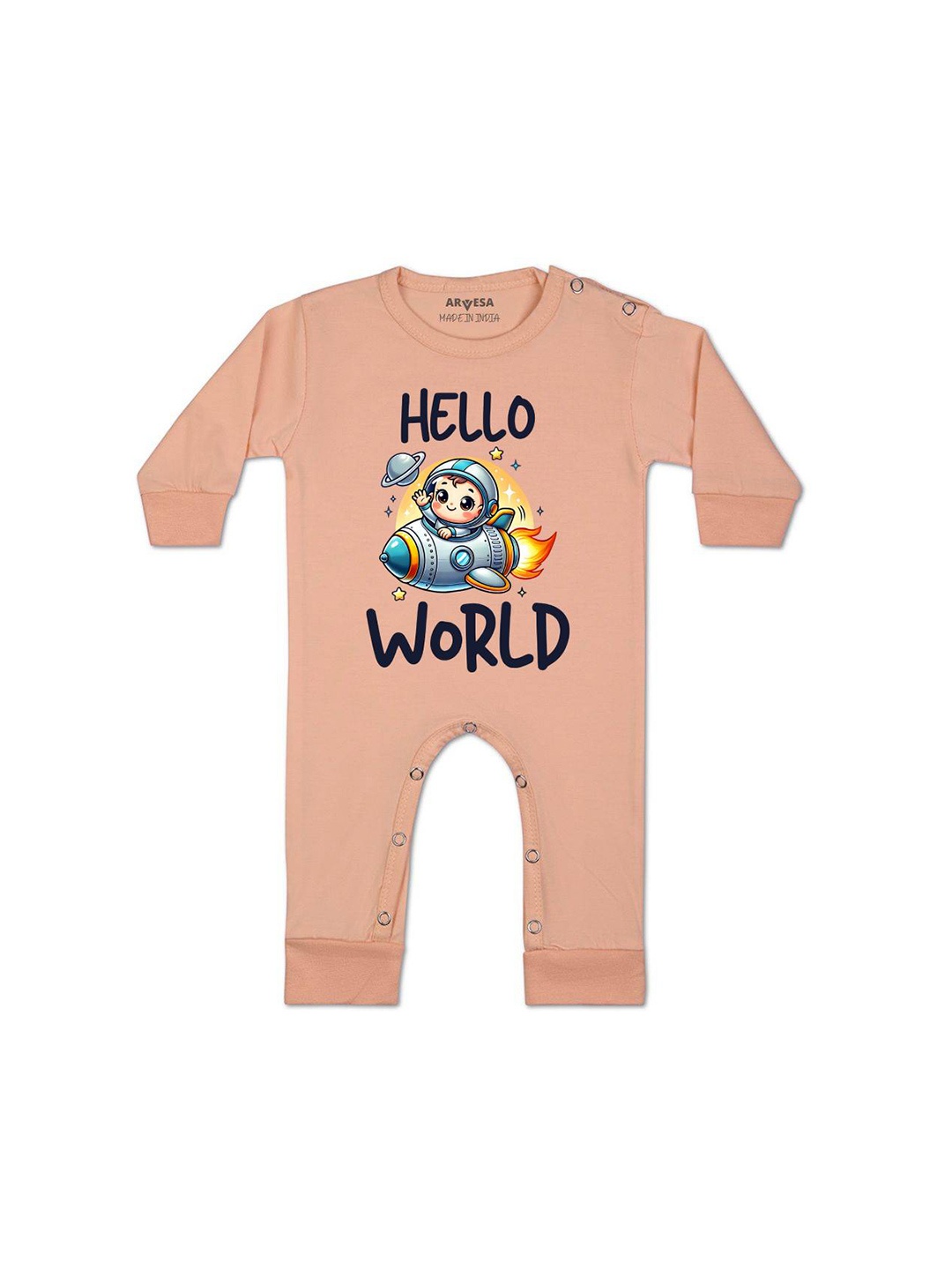 

Arvesa One Month Baby Boy Printed Baby Romper, Peach