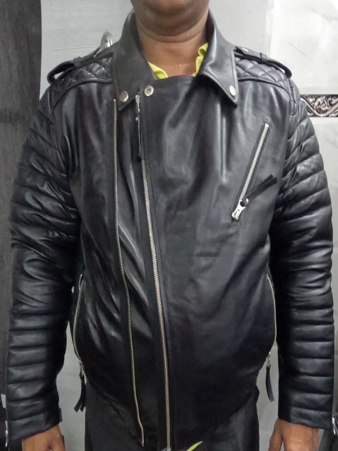 

NOORA Men Leather Biker Jacket, Black