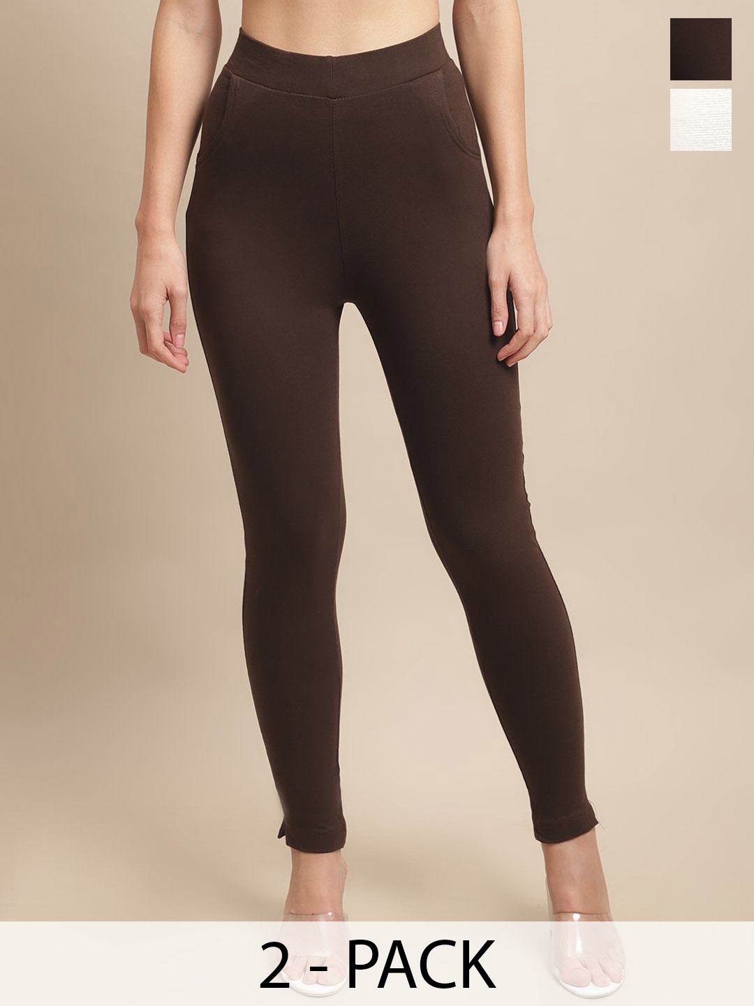 

Valles365 by S.C. Pack Of 2 Cotton Ankle Length Leggings, Brown