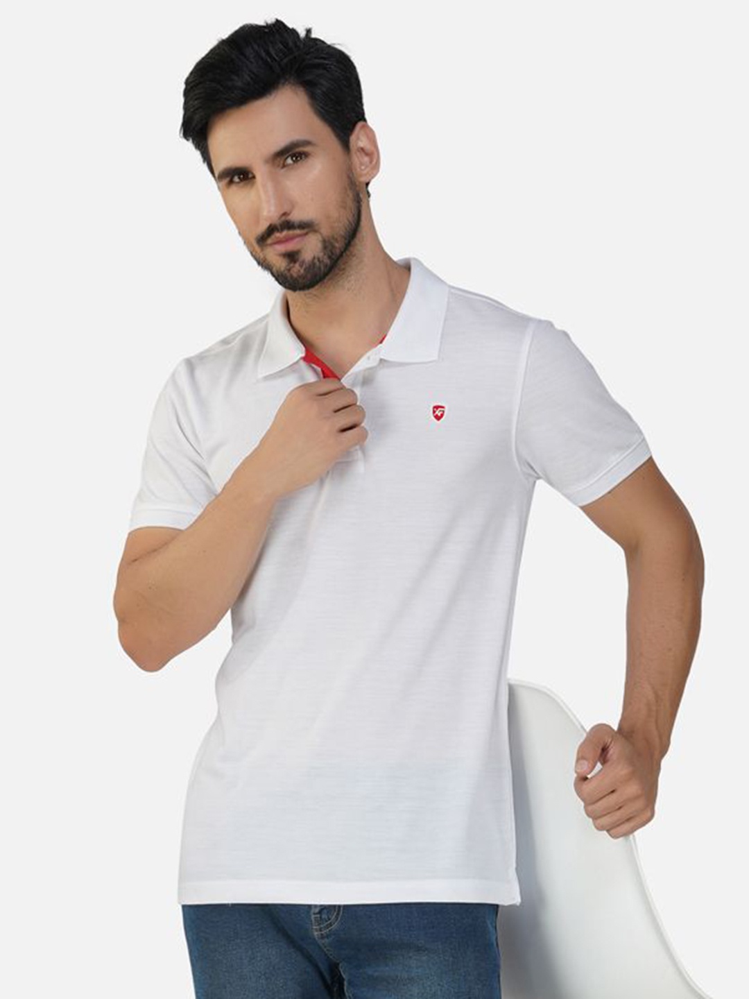 

XFOX Men Polo Collar T-shirt, White