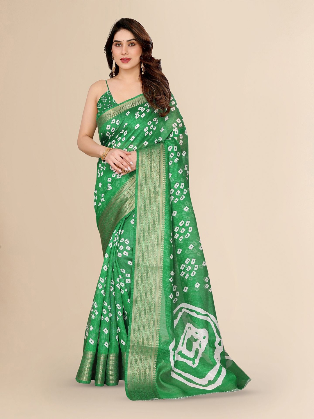 

Moda Rapido Bandhani Zari Saree, Green