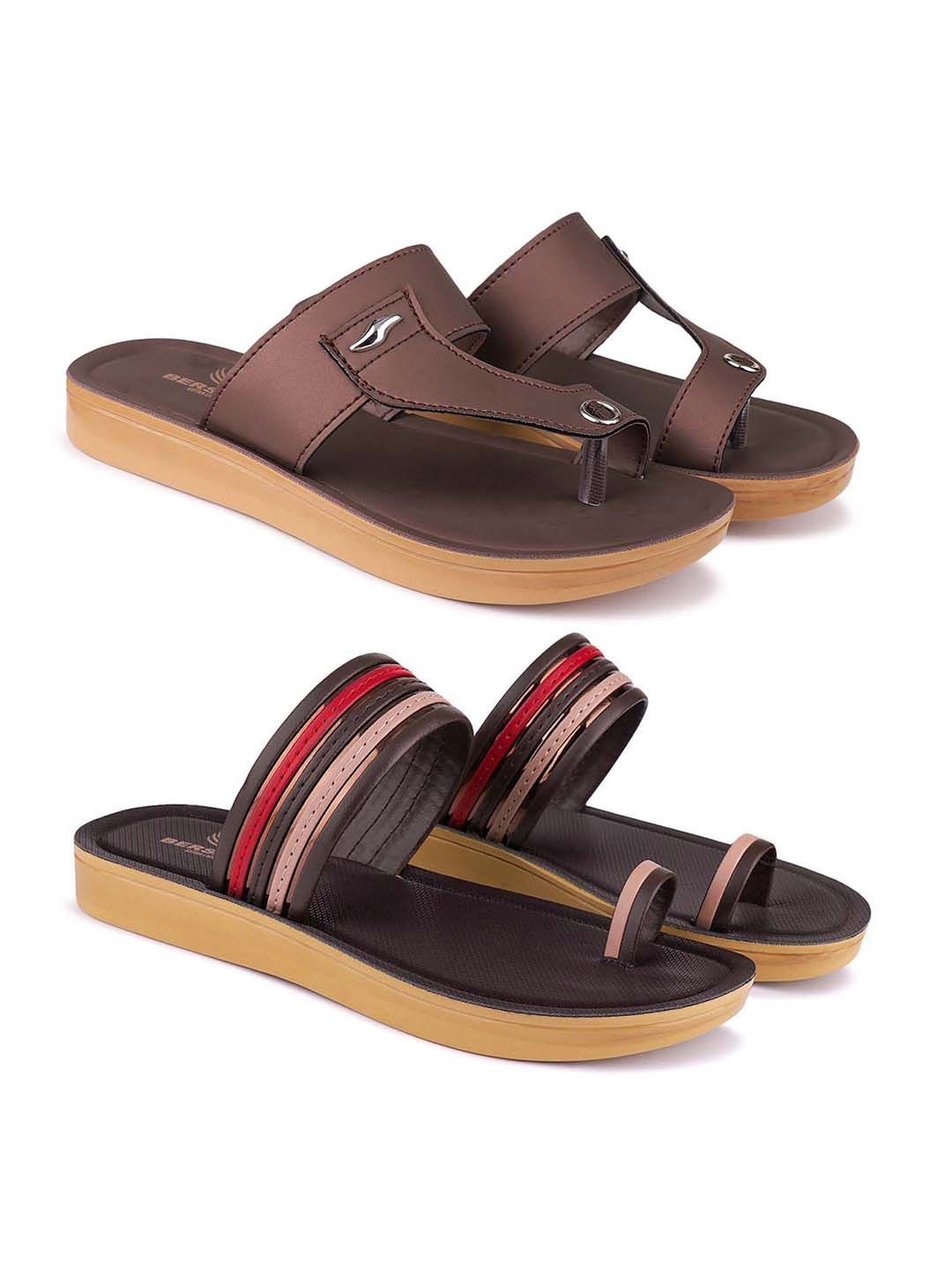 

BERSACHE Set Of 2 Ultra Soft Technology Open Toe Flats, Brown