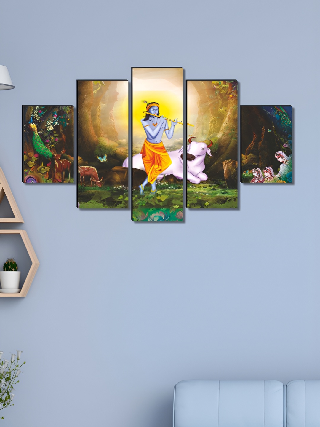

Aura Green & Yellow 5 Piece Canvas Religious Wall Paintings