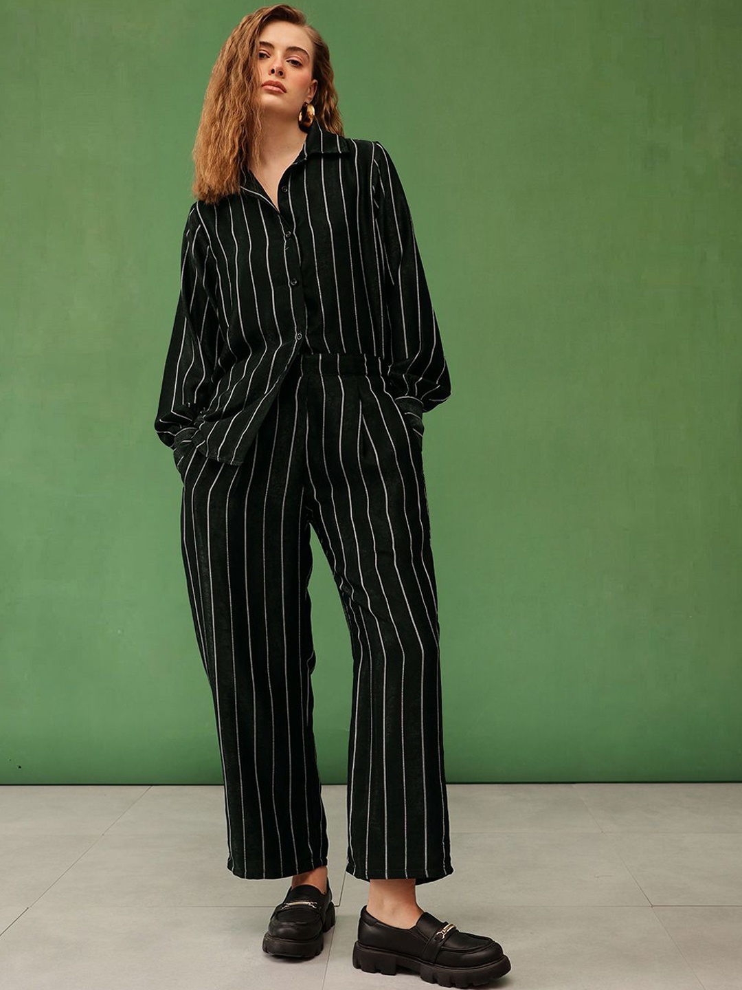 

BAESD Striped Shirt With Trousers Co-Ords, Green