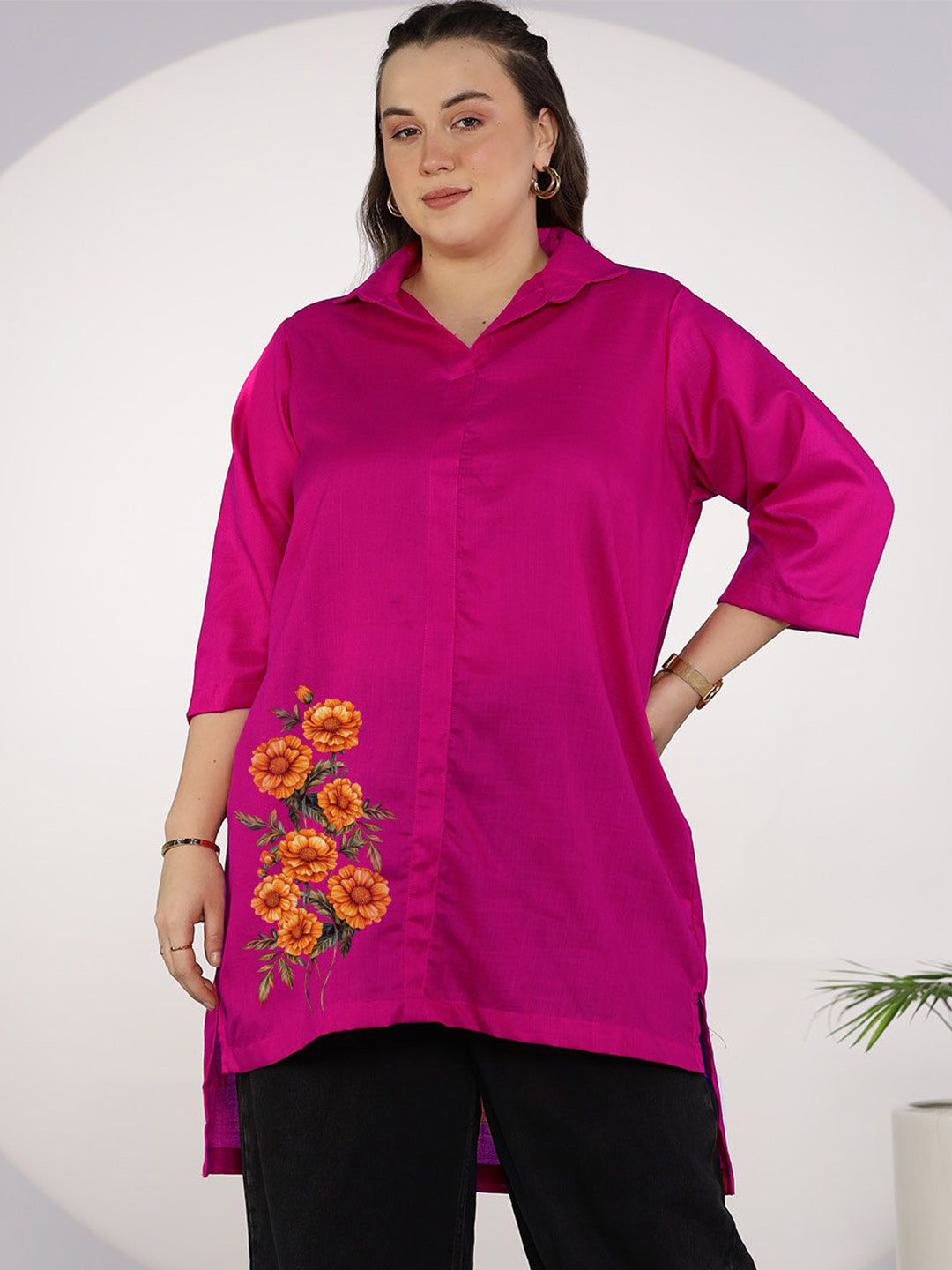

LetsDressUp Magenta Cotton Slub Shirt Top