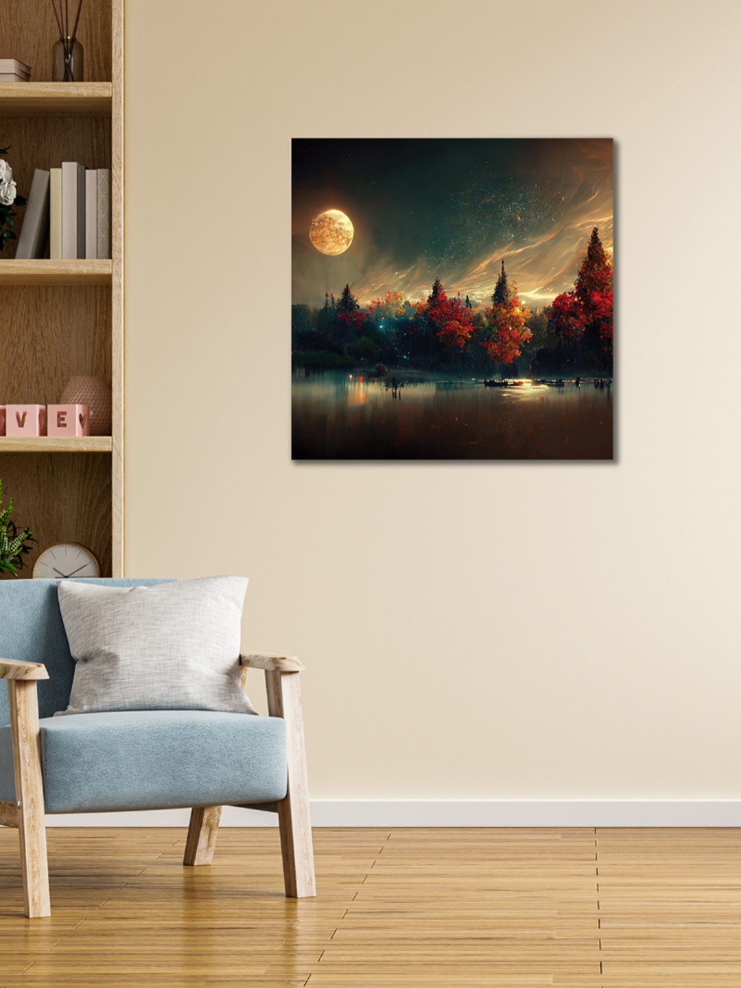 

CVANU Blue & Black Abstract Square Canvas Wall Art Painting