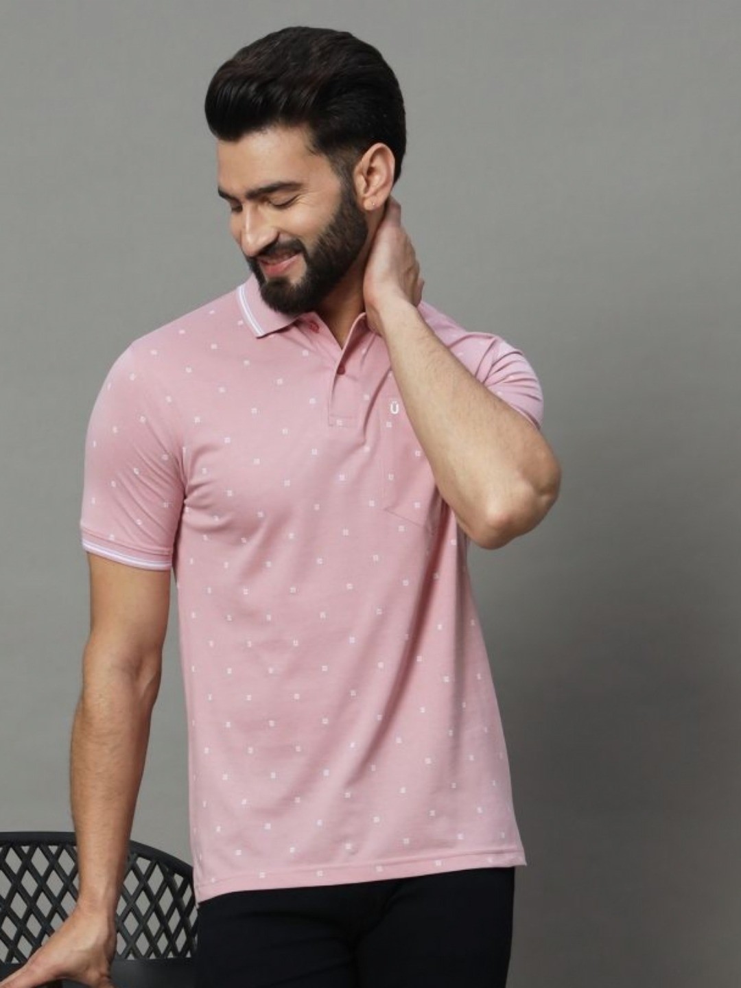 

UNIBERRY Men Printed Polo Collar T-shirt, Pink