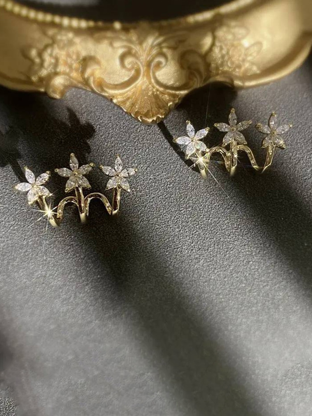 

Celestique Cubic Zirconia Studded Contemporary Shaped Ear Cuffs, Gold