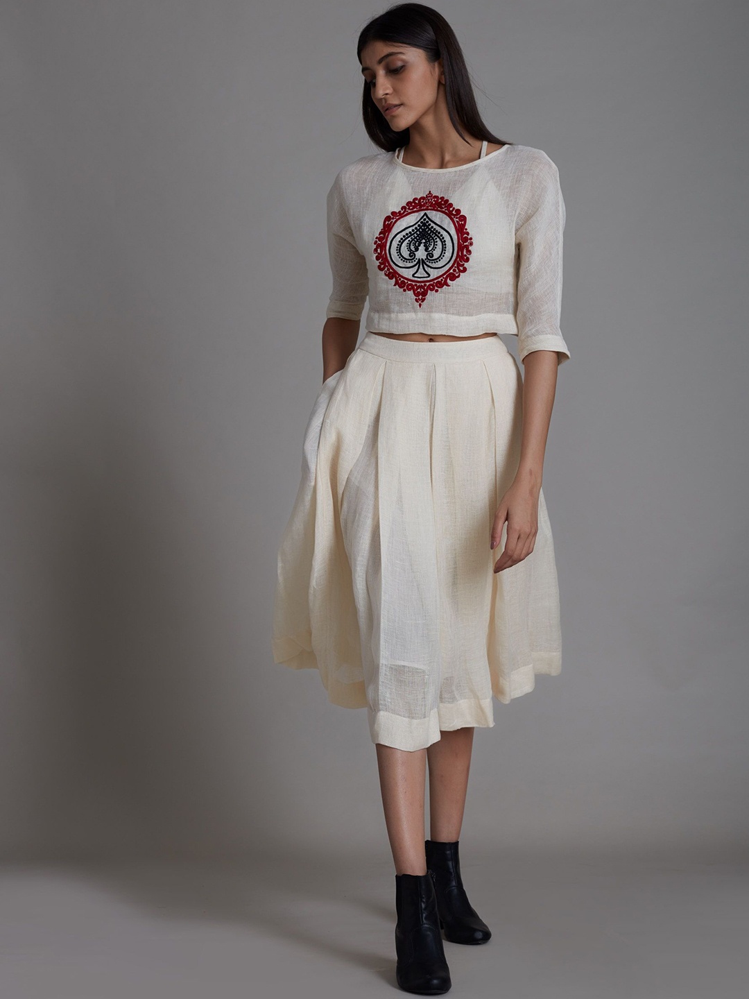 

MATI Flared Midi Skirt, White