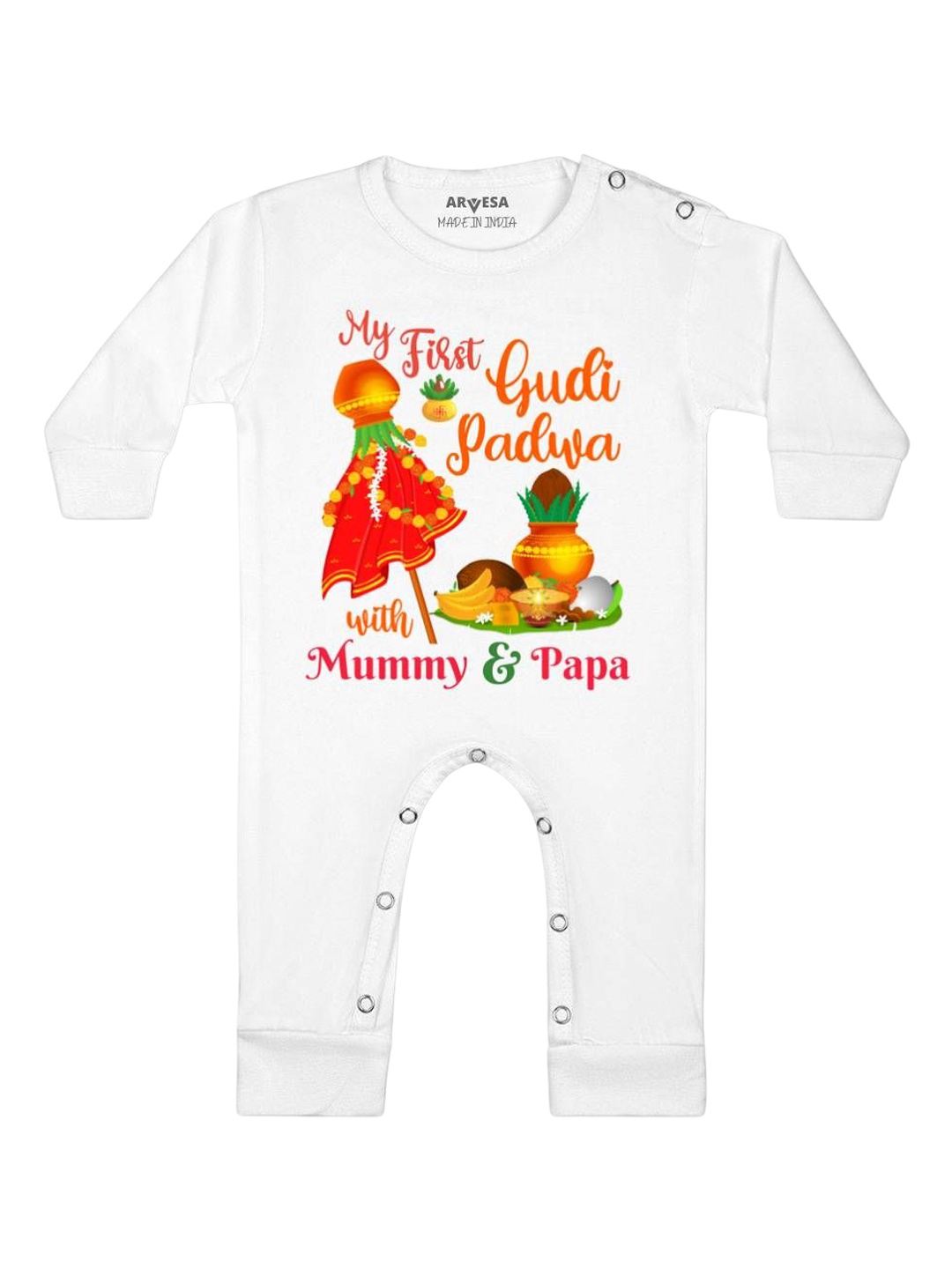 

Arvesa First Gudi Padwa Printed Baby Romper, White