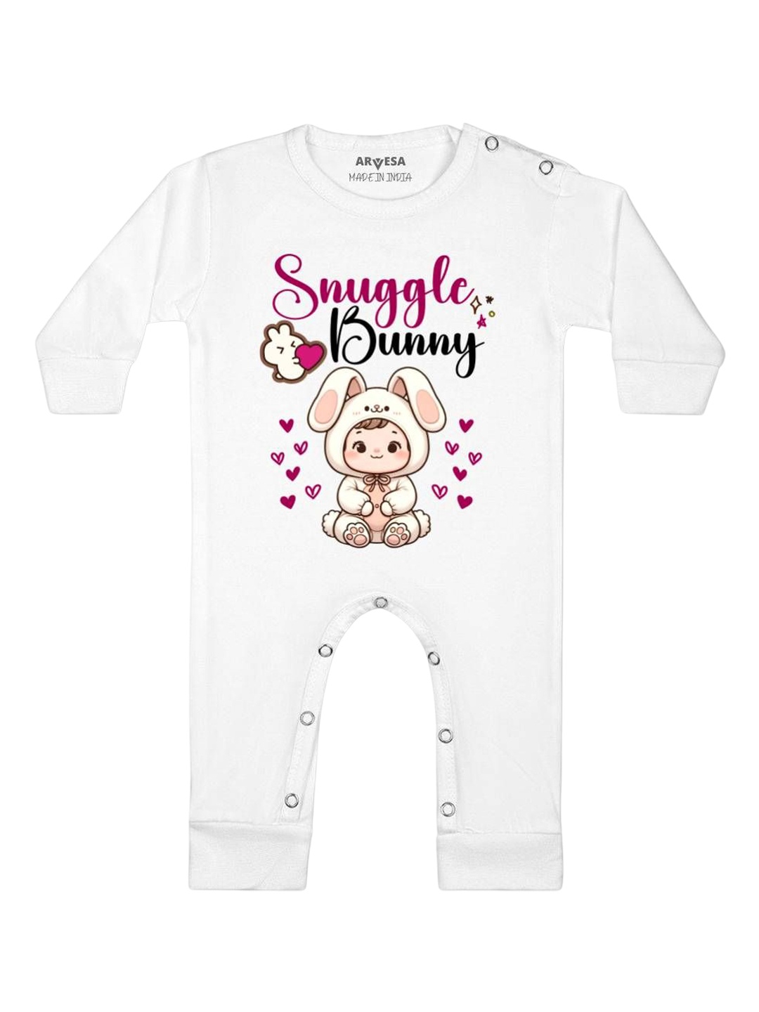 

Arvesa Snuggle Bunny Printed Baby Romper, White