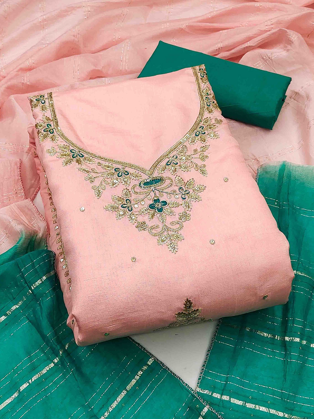 

KIMISHA Embroidered Unstitched Dress Material, Peach