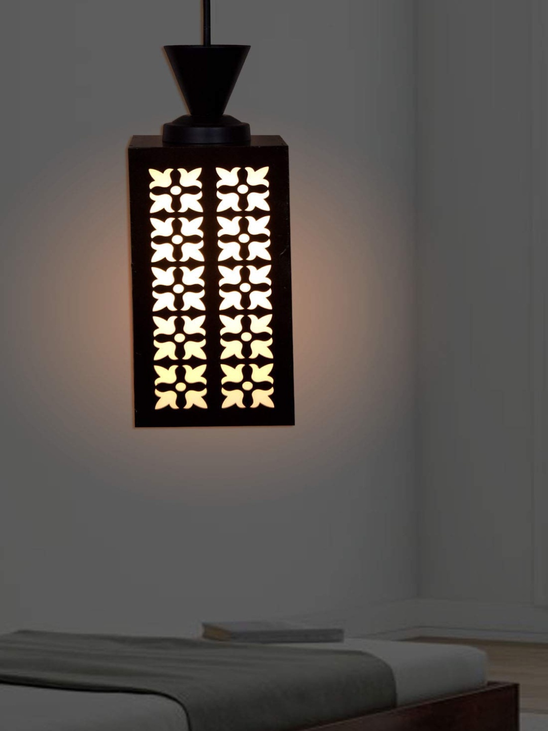 

Gojeeva Black and White Textured Wooden Contemporary Rectangle Shaped Ceiling Lamp