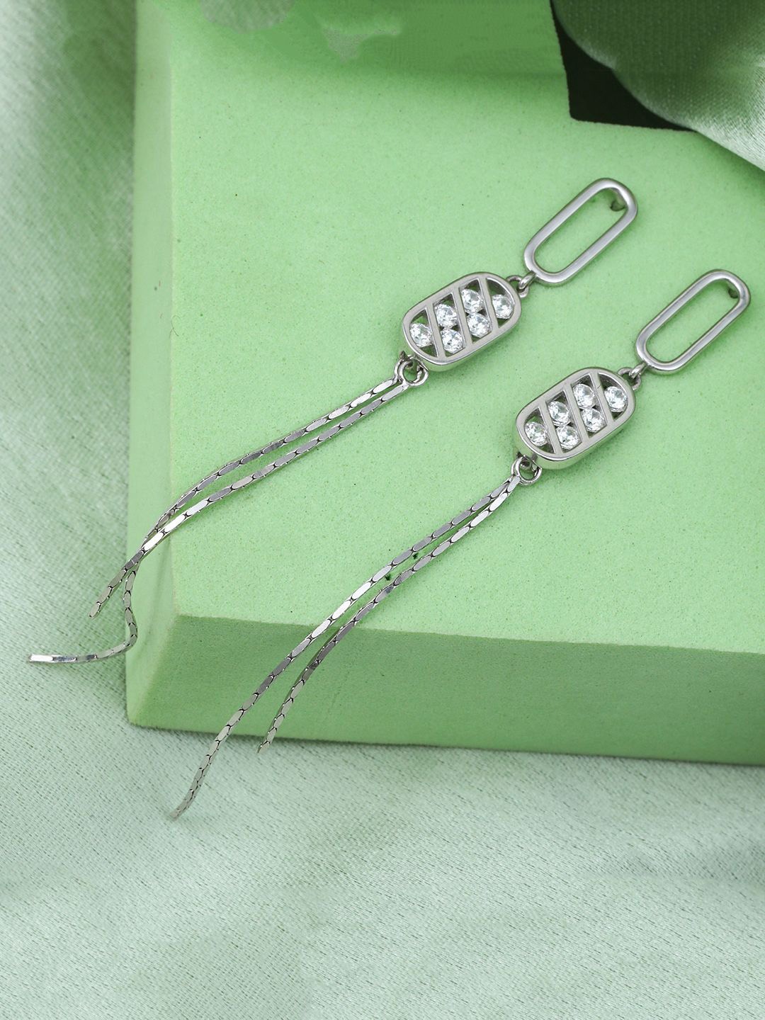 

MAIRA 925 Sterling Silver Rhodium-Plated Cubic Zirconia Stones Studded Drop Earrings