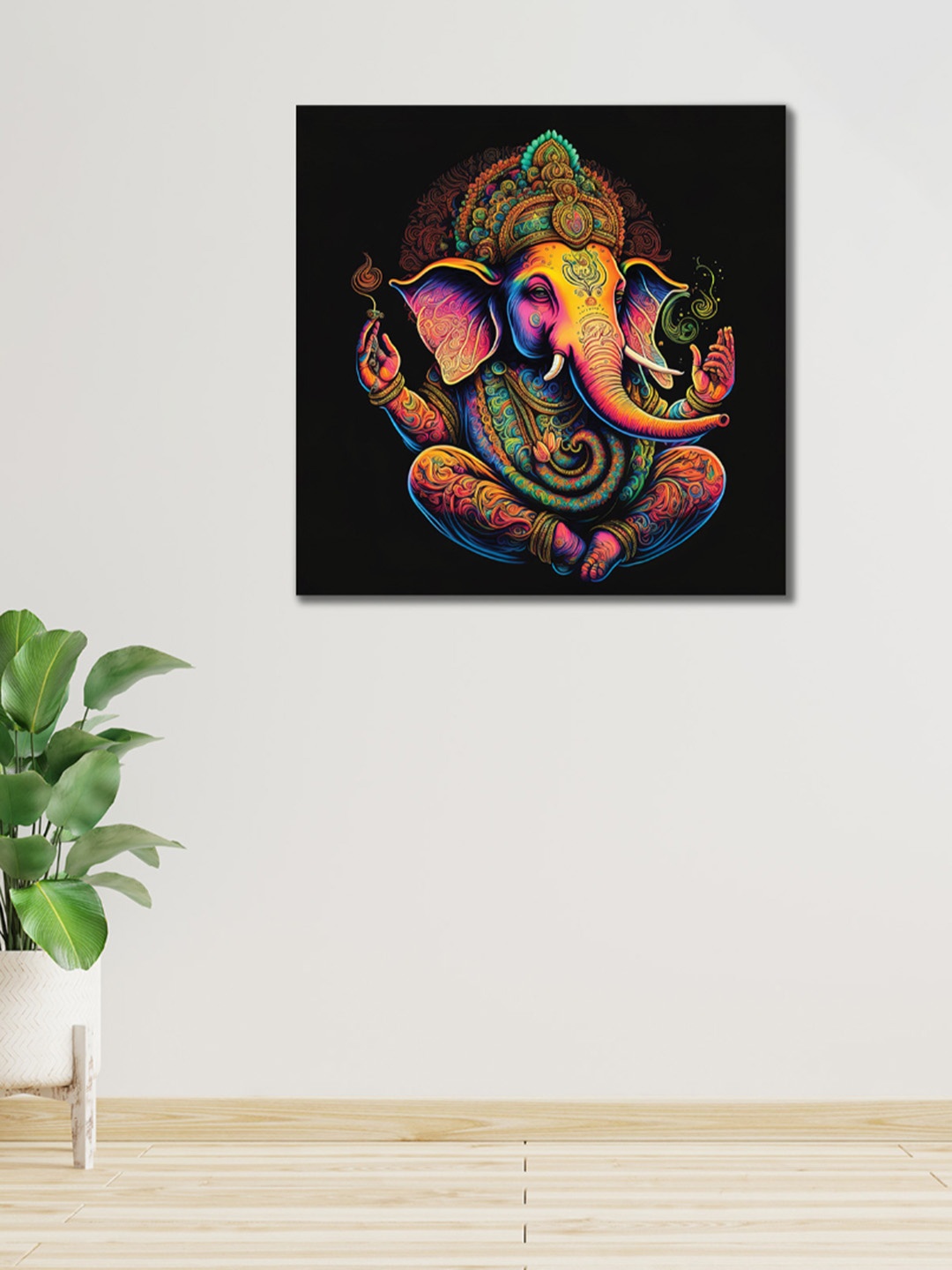 

CVANU Black & Orange Ganesh Canvas Painting Wall Art