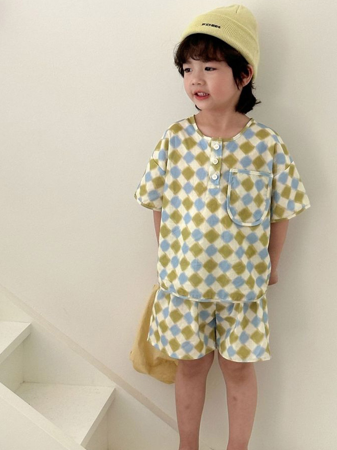 

LULU & SKY Boys Checked Round Neck Pure Cotton T-shirt With Shorts, Yellow