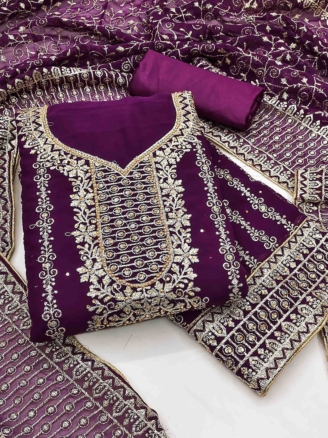 

Blissta Embroidered Unstitched Dress Material, Purple