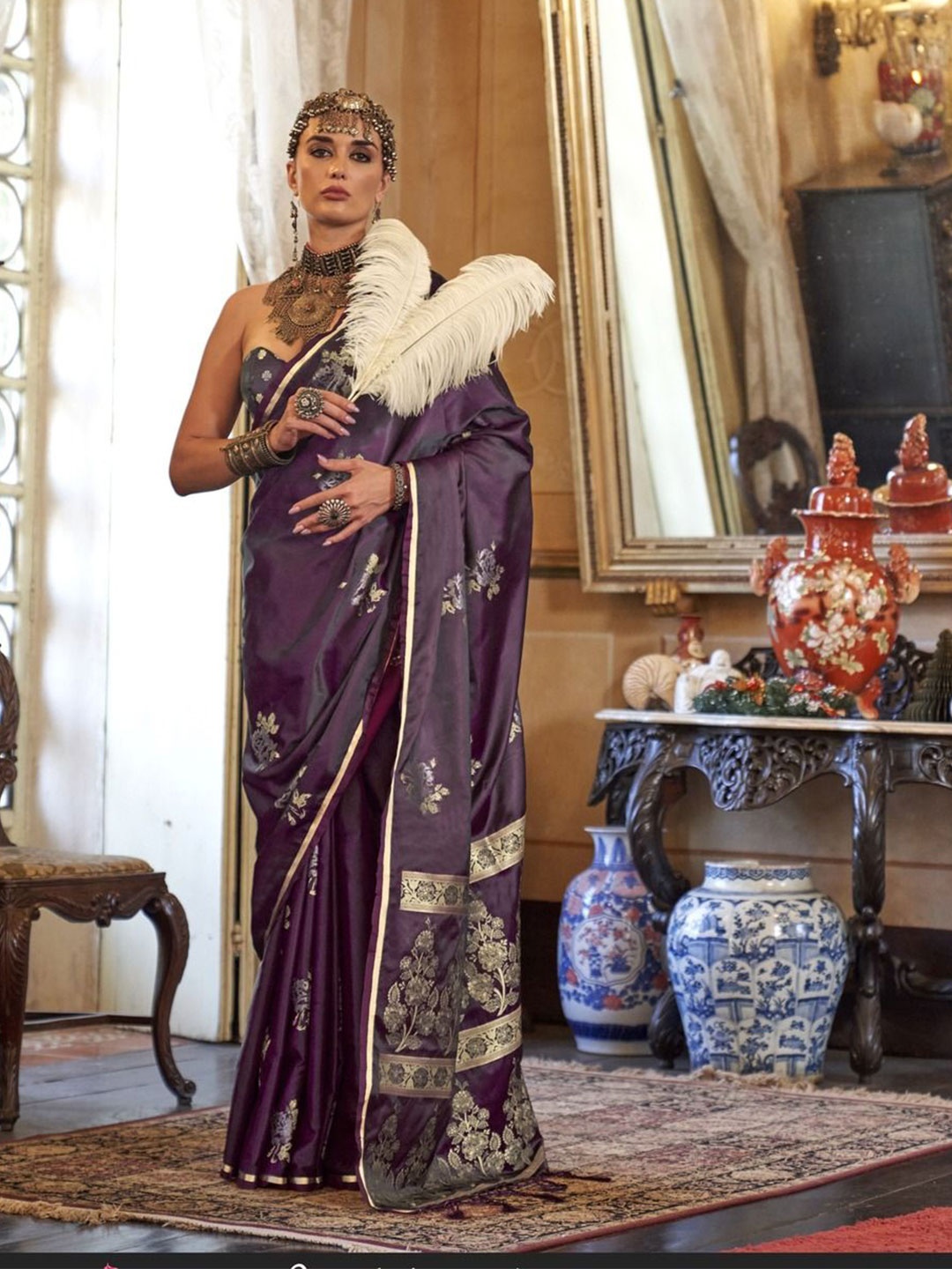 

Anouk Woven Design Zari Satin Saree, Burgundy