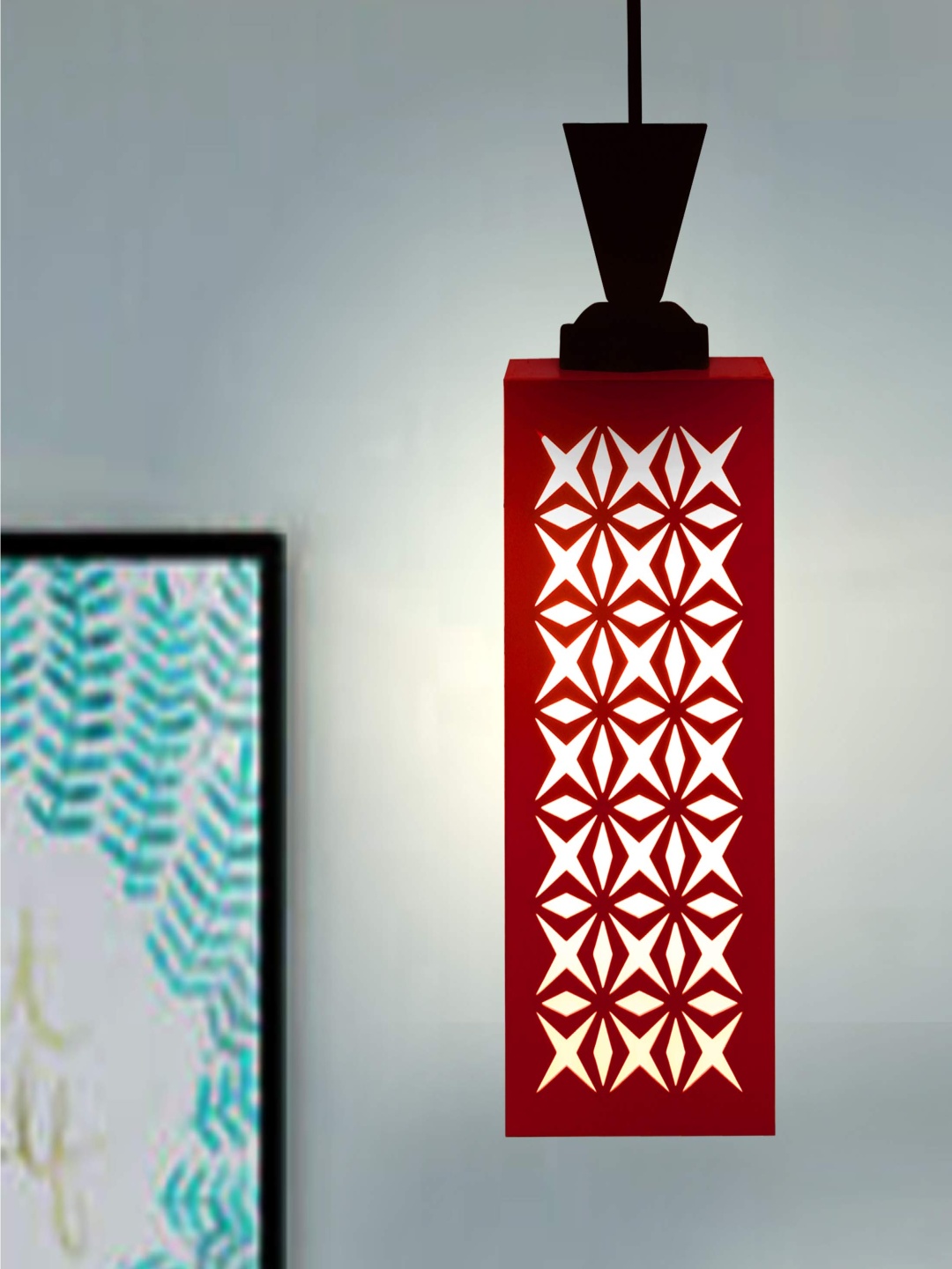 

Gojeeva Red & Black Textured Rectangle Shaped Contemporary Wooden Hanging Wall Lamp