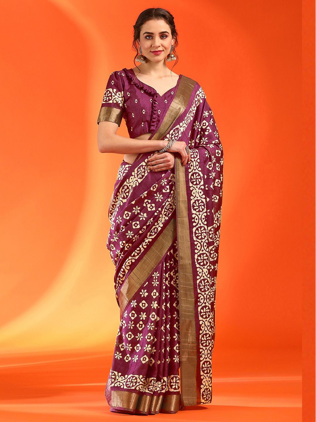 

Anouk Rustic Ethnic Motifs Zari Silk Blend Sungudi Saree, Pink