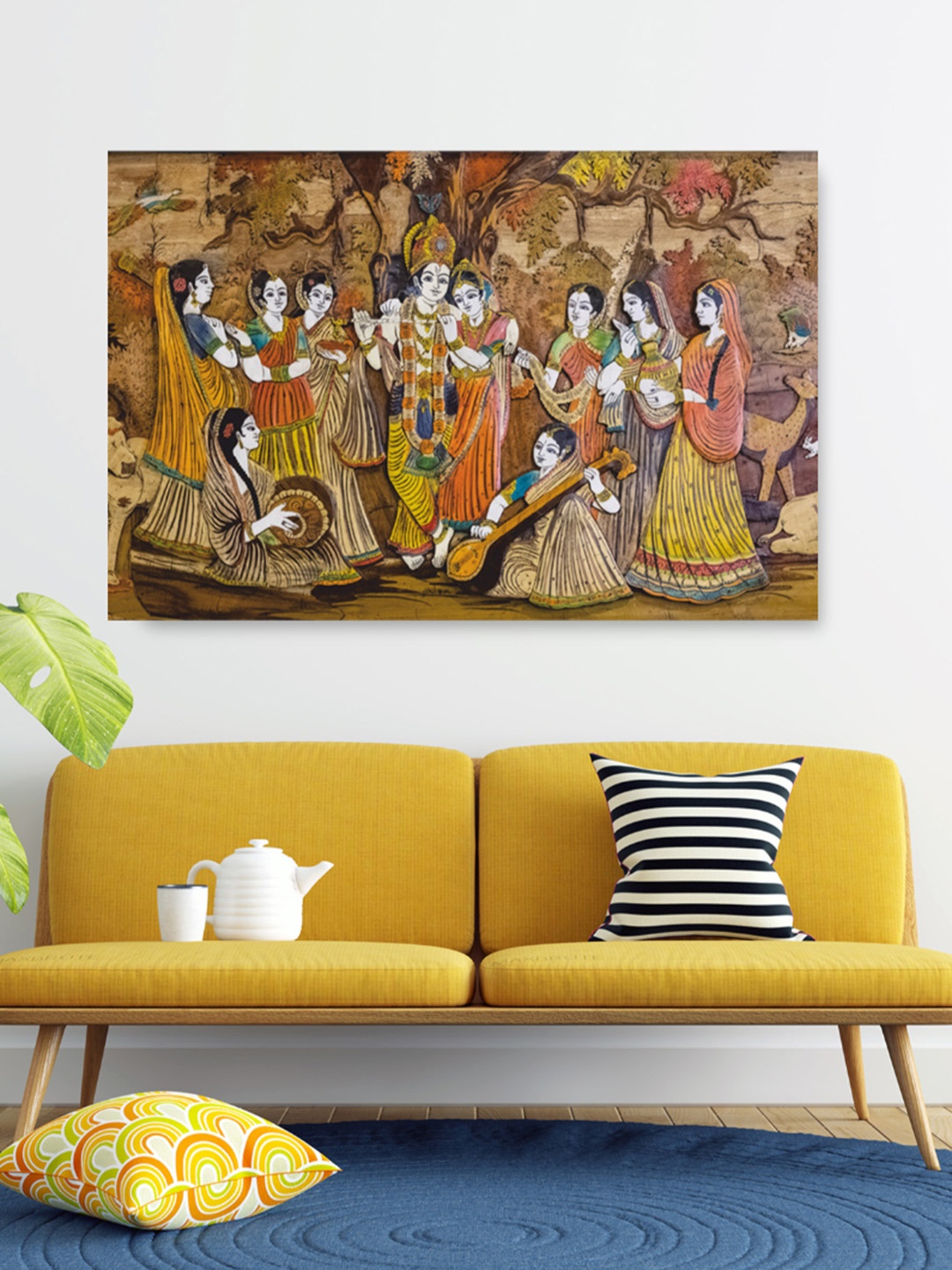 

CVANU Brown & Yellow Religious Canvas Wall Painting