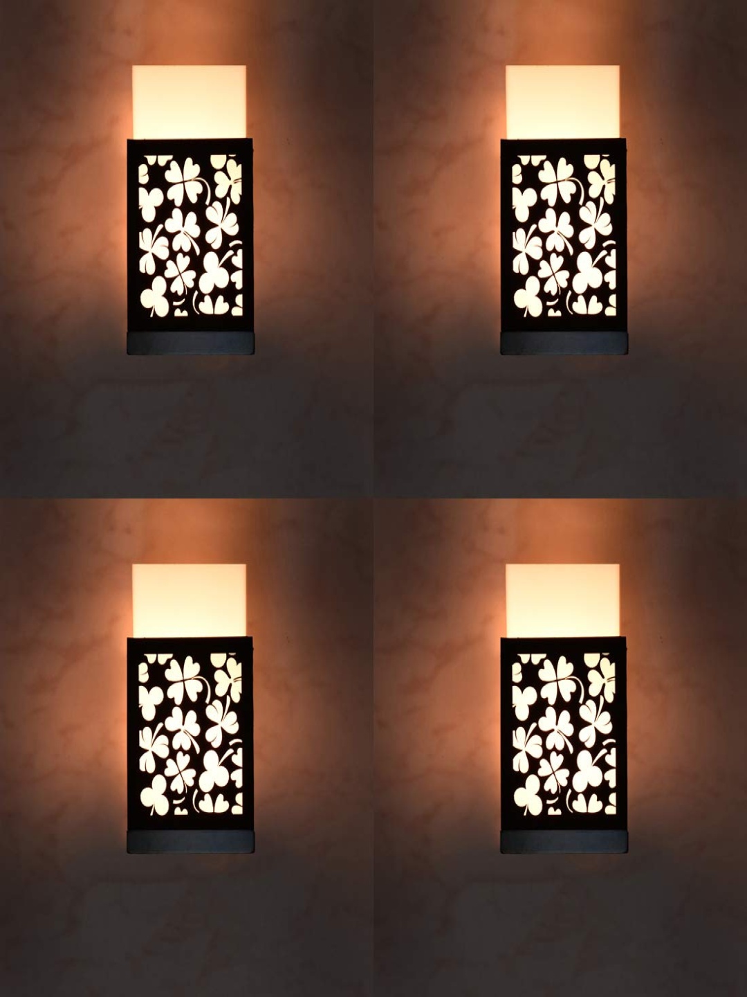 

Gojeeva Black 4 Pieces Wooden Square Shaped Wall Lamps