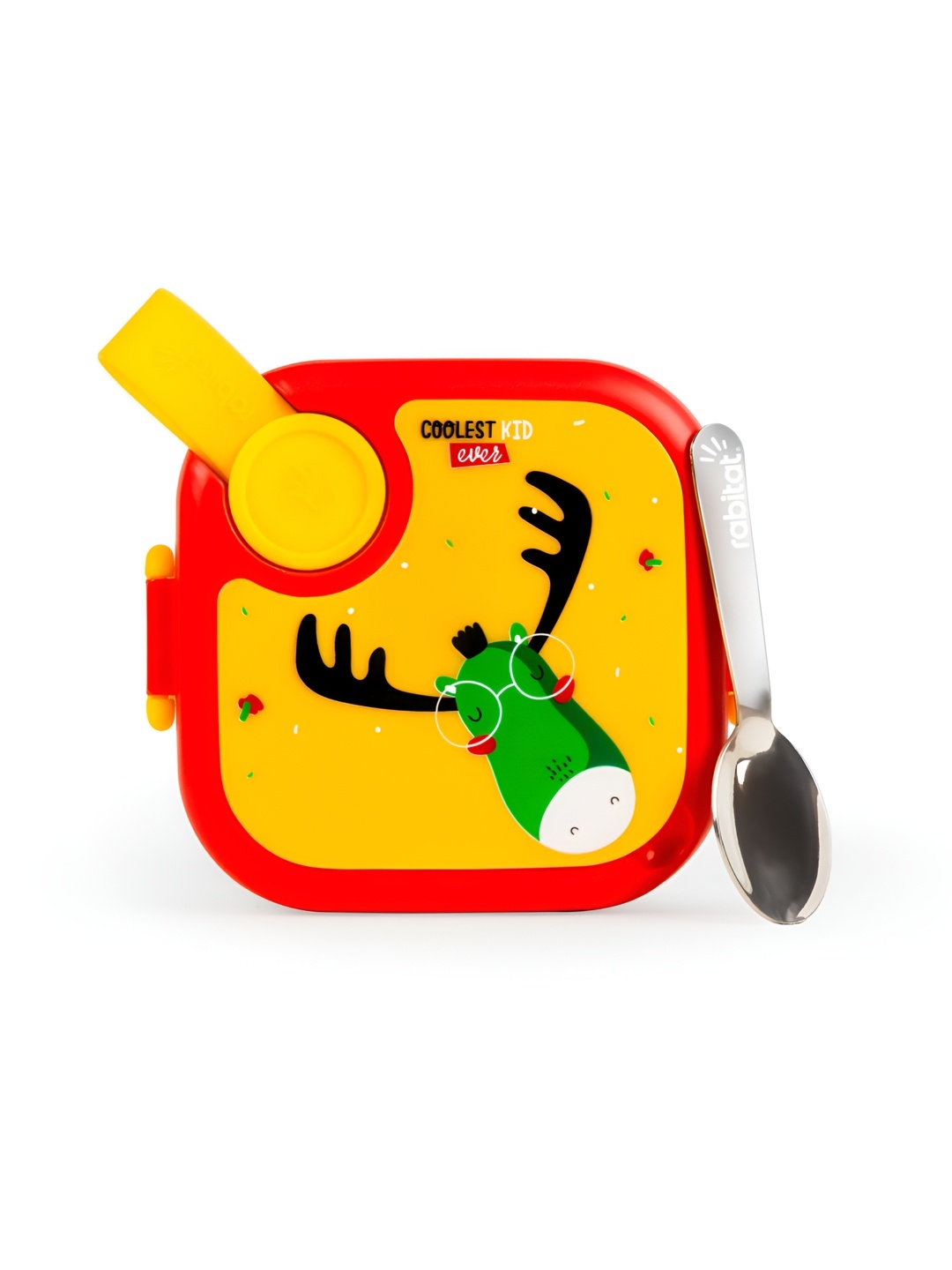 

Rabitat Kids Yellow & Red Stainless Steel Lunch Box with Spoon - 500 ml