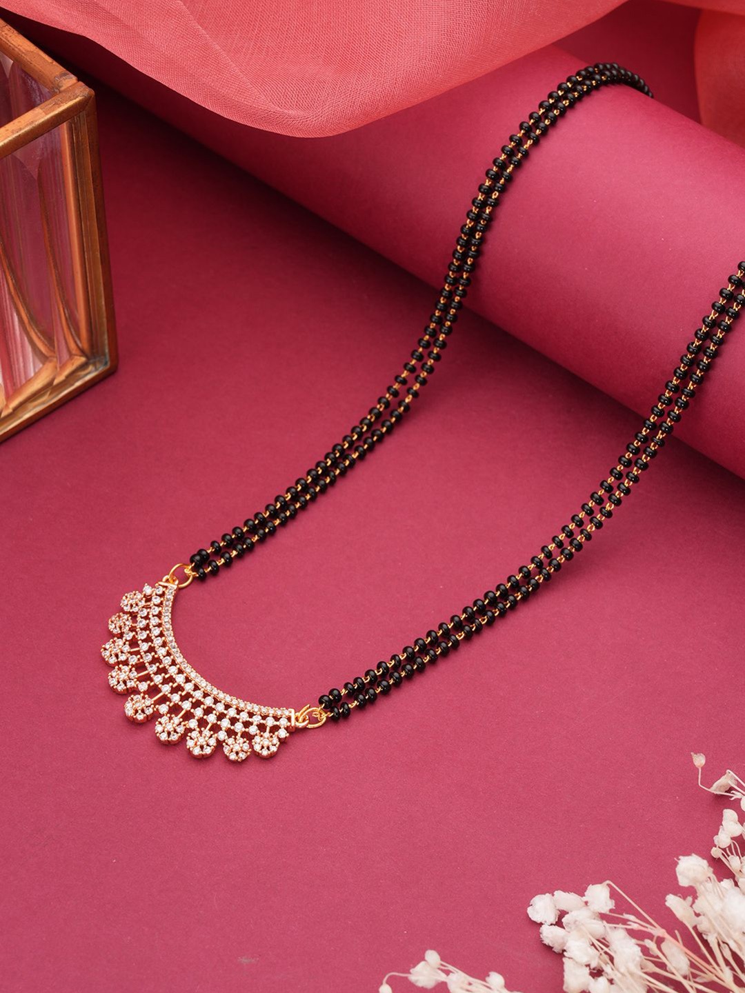 

Jazz and Sizzle18K Rose Gold-Plated Cubic Zirconia Studded & Beaded Mangalsutra