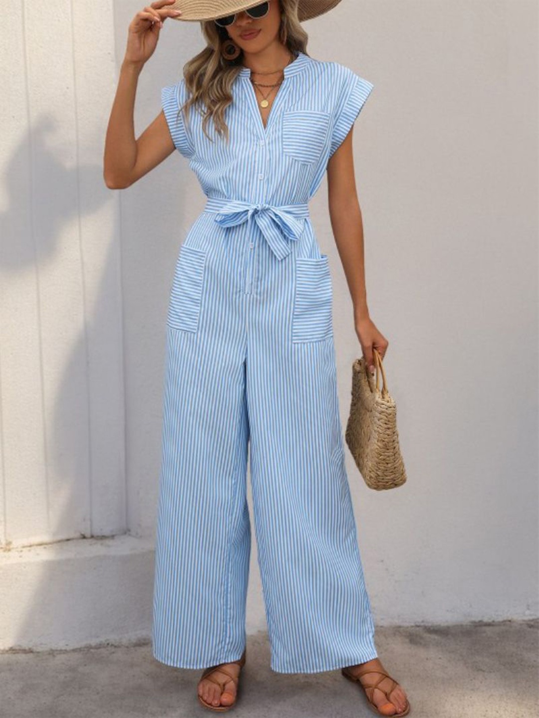 

HERE&NOW Striped Basic Jumpsuit, Blue