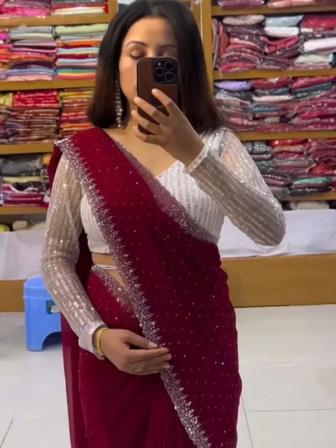 

Florence Embellished Embroidered Pure Georgette Saree, Red