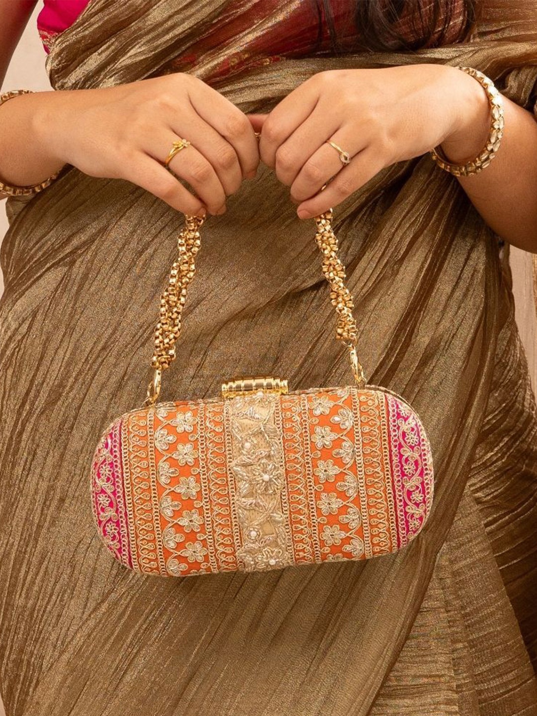 

AMYRA Textured Structured Handheld Bag with Fringed, Multi