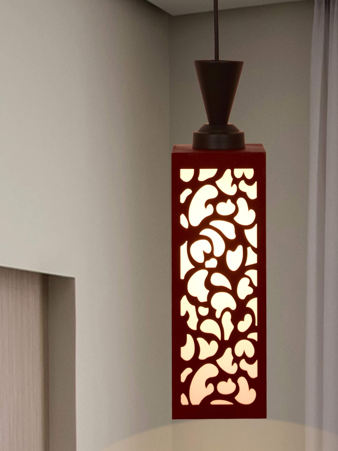 

Gojeeva Red & White Textured Wooden Rectangle Shaped Wall Lamp