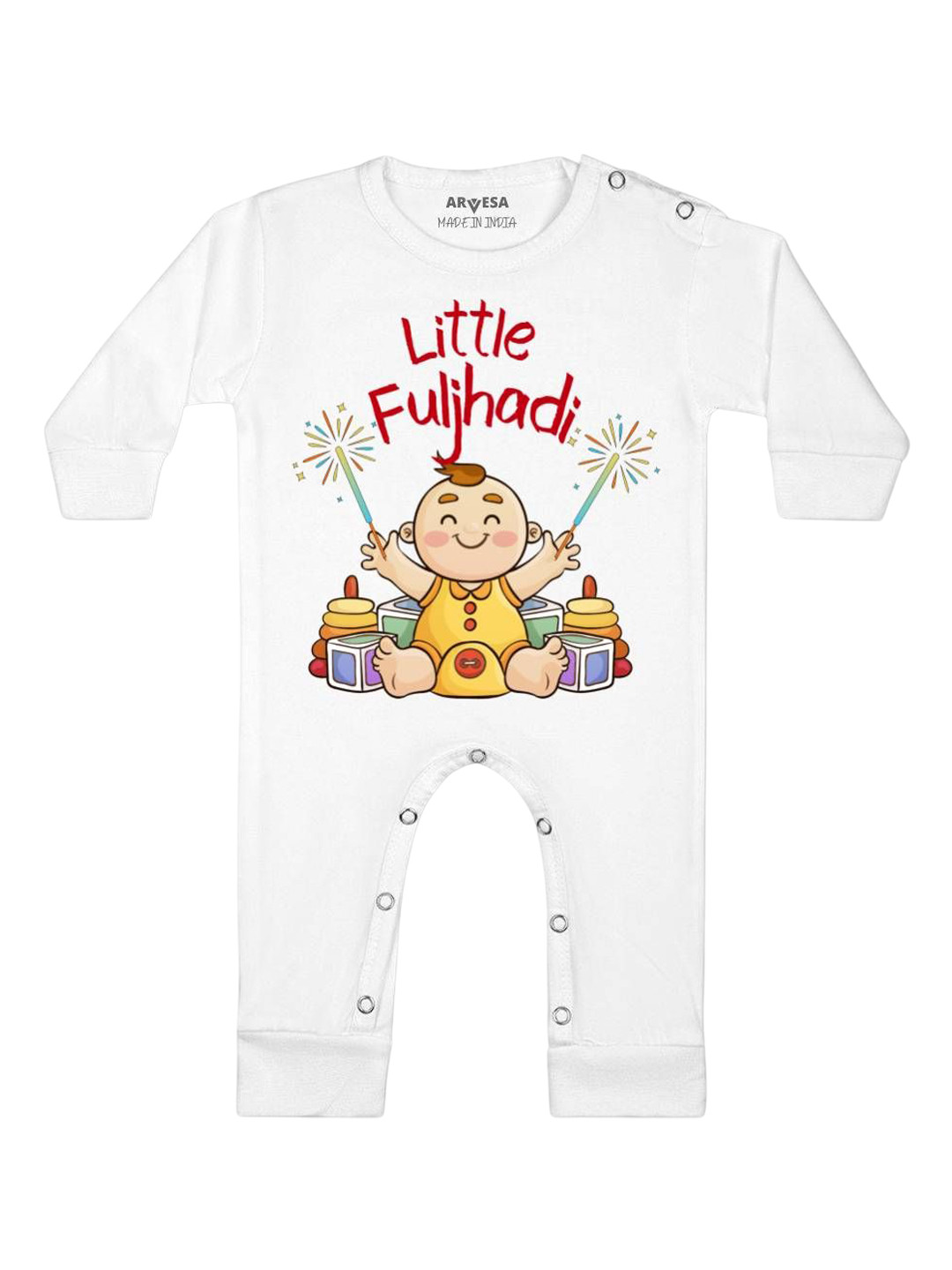 

Arvesa First Diwali Printed Baby Romper, White