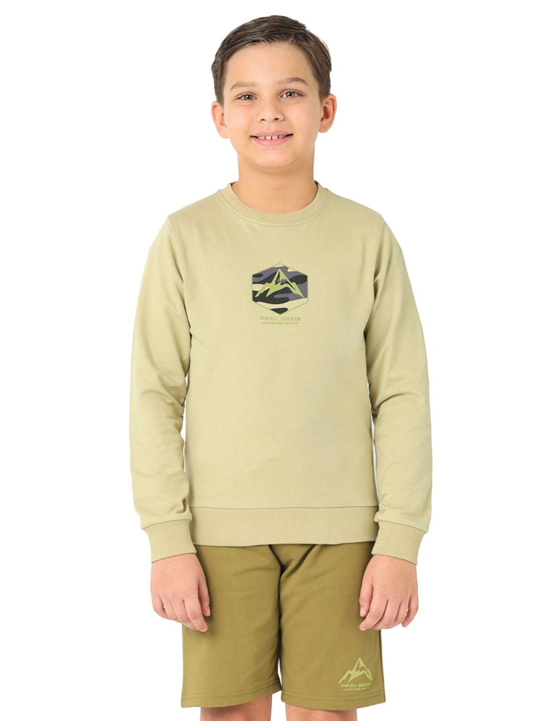 

Nuego Kids Boys Graphic Print Pure Cotton Sweatshirt With Shorts Clothing Set, Beige