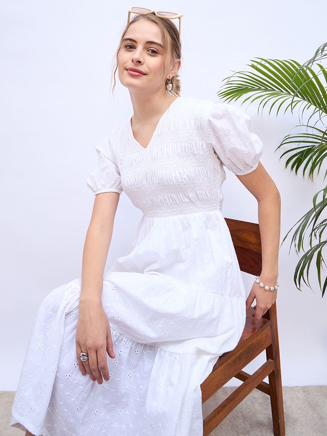 

ZUMMER Puff Sleeve Fit & Flare Midi Dress, White