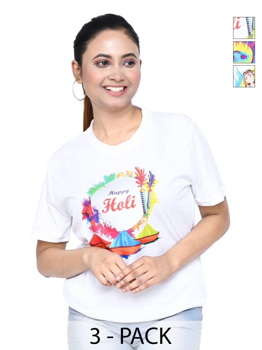 

RAPL Women 3 Printed Applique T-shirt, White
