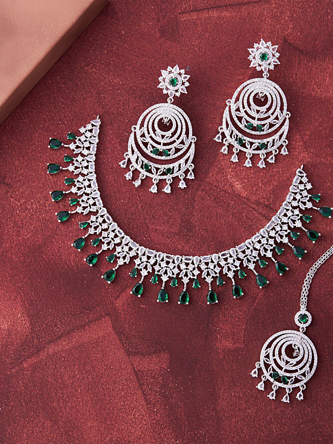 

Feelwhiz Sliver-Plated American Diamond-Studded Jewellery Set, Silver