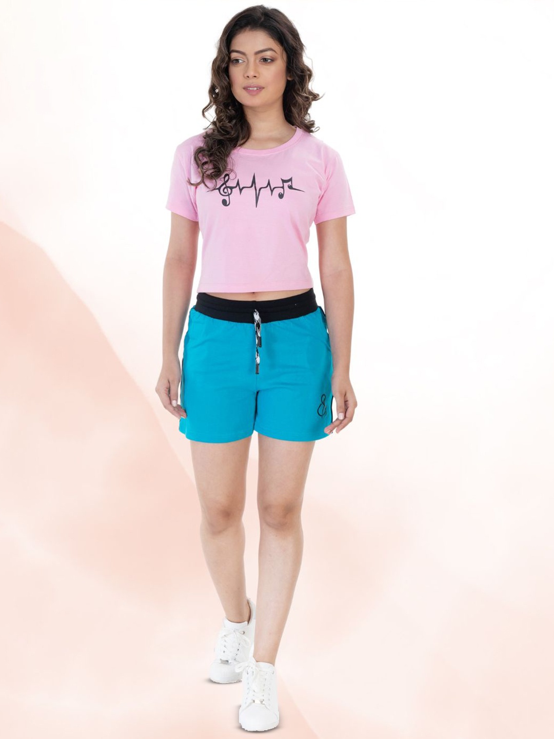 

StyleAOne Printed Round Neck Pure Cotton T-Shirt With Shorts, Pink