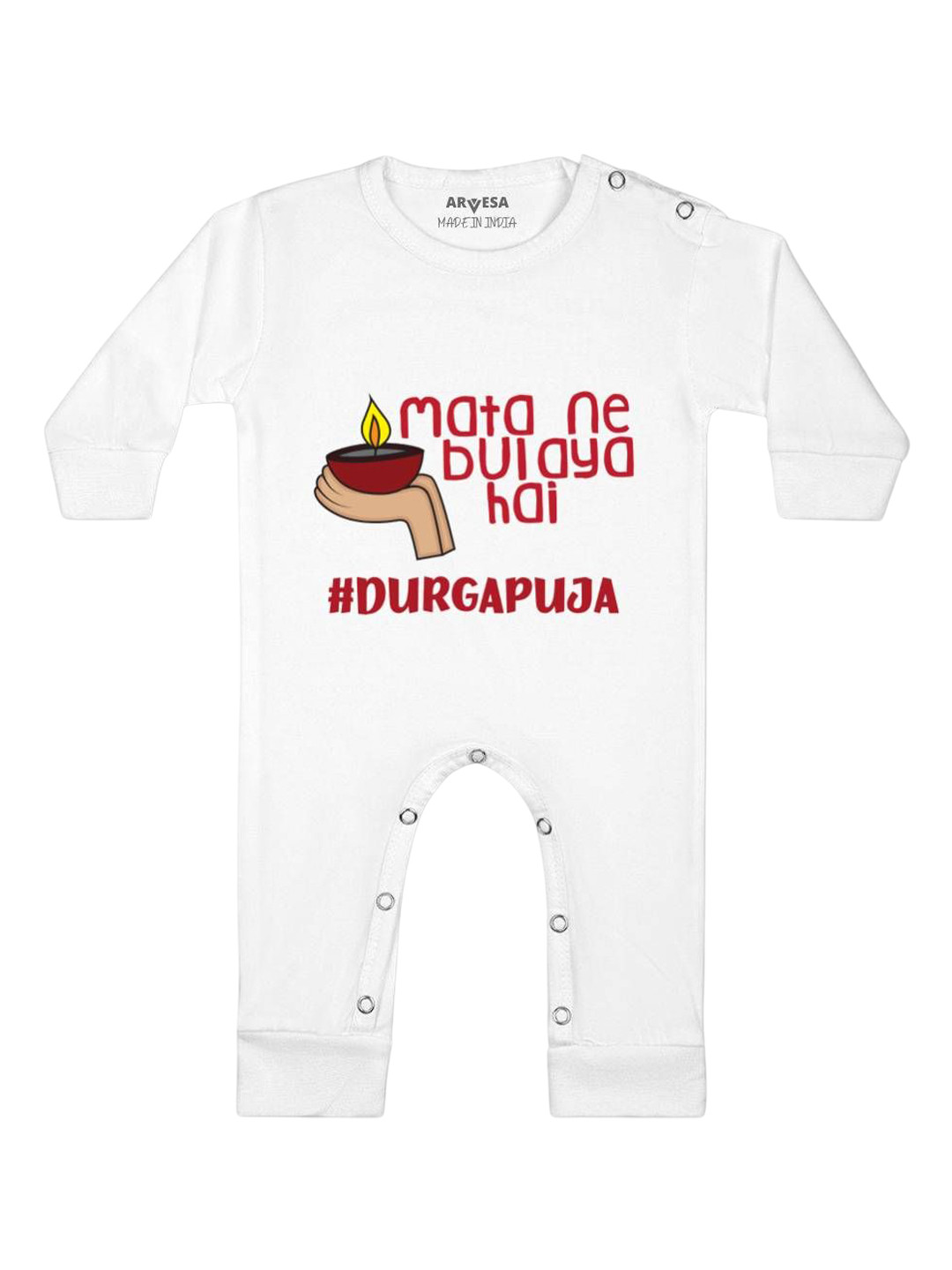 

Arvesa First Navratri Printed Baby Romper, White