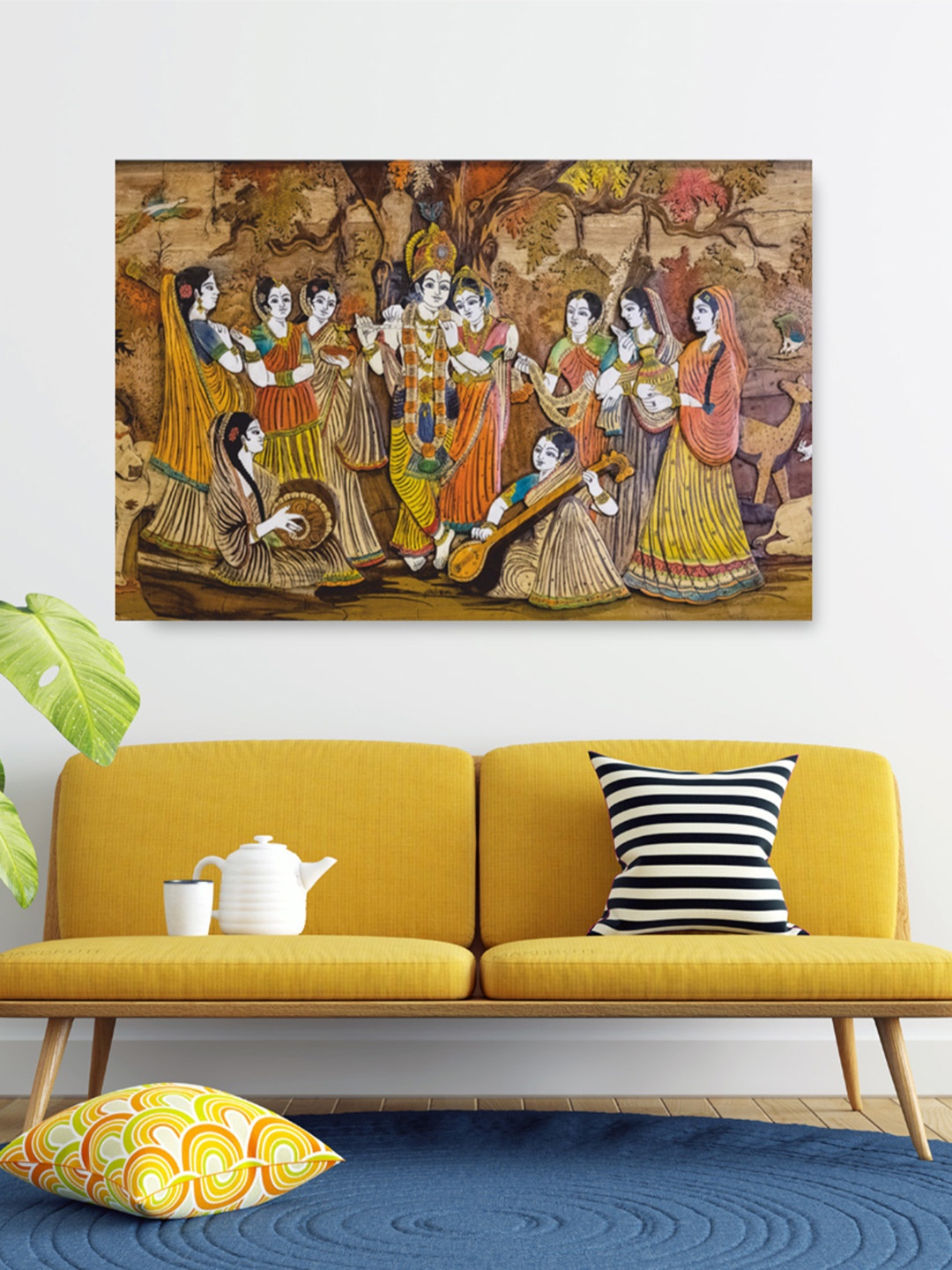 

CVANU Brown & Yellow Religious Canvas Wall Painting