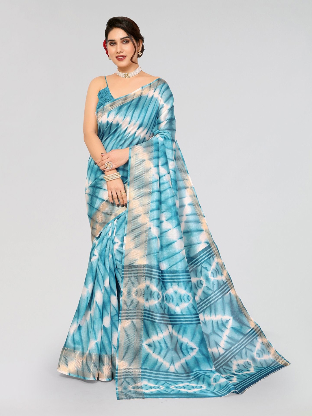 

Moda Rapido Tie and Dye Zari Saree, Blue