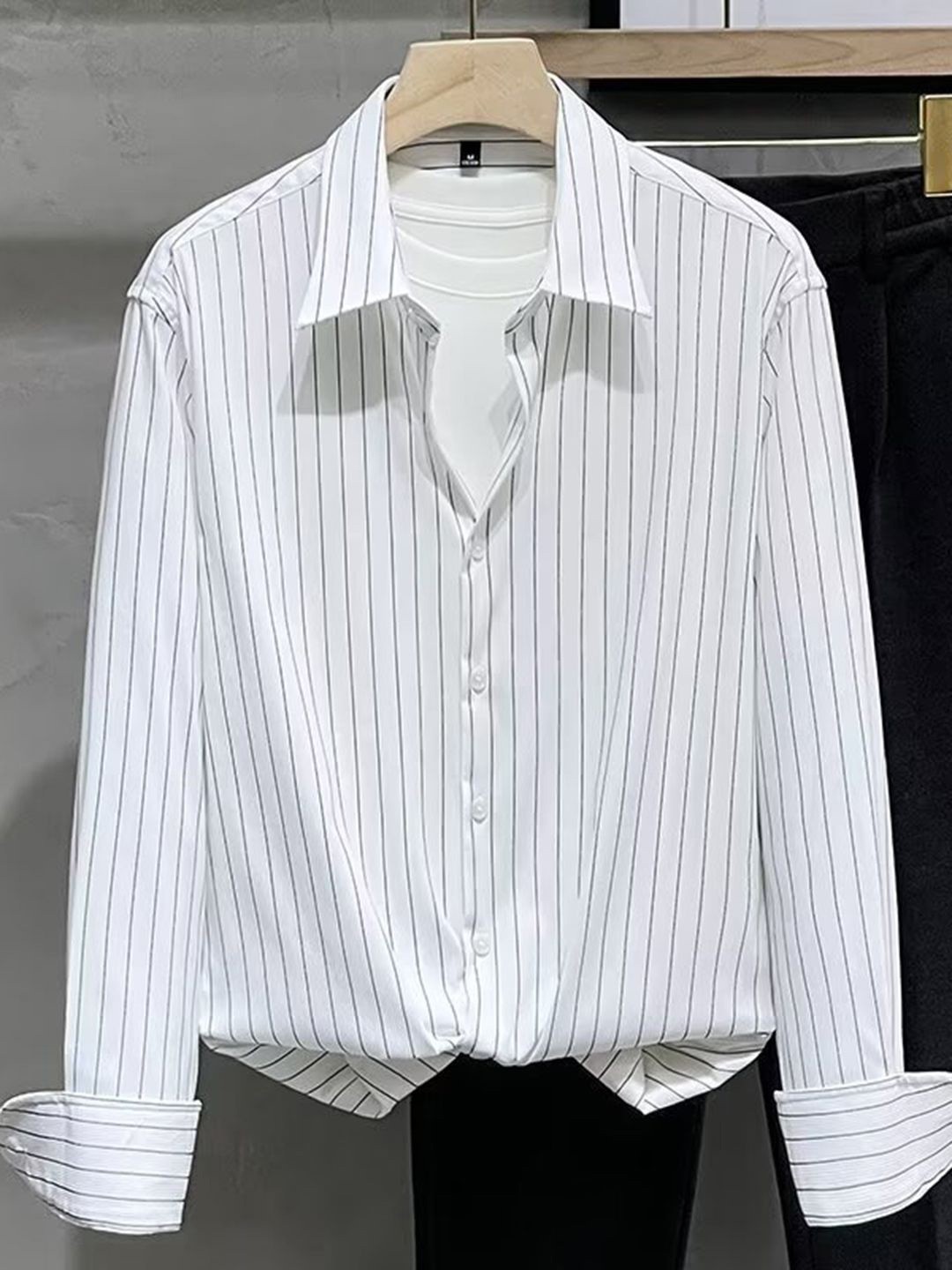 

HERE&NOW Men Opaque Striped Casual Shirt, White