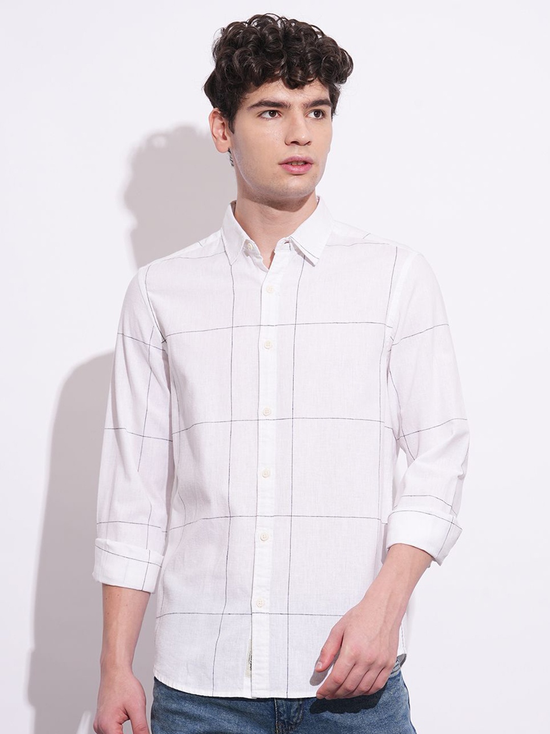 

Being Human Men Classic Opaque Checked Casual Shirt, White
